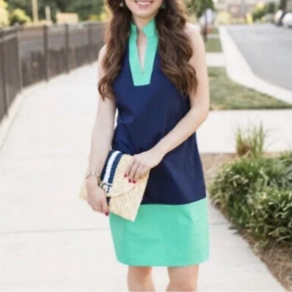 Sail to Sable Navy & Green Collared Dress